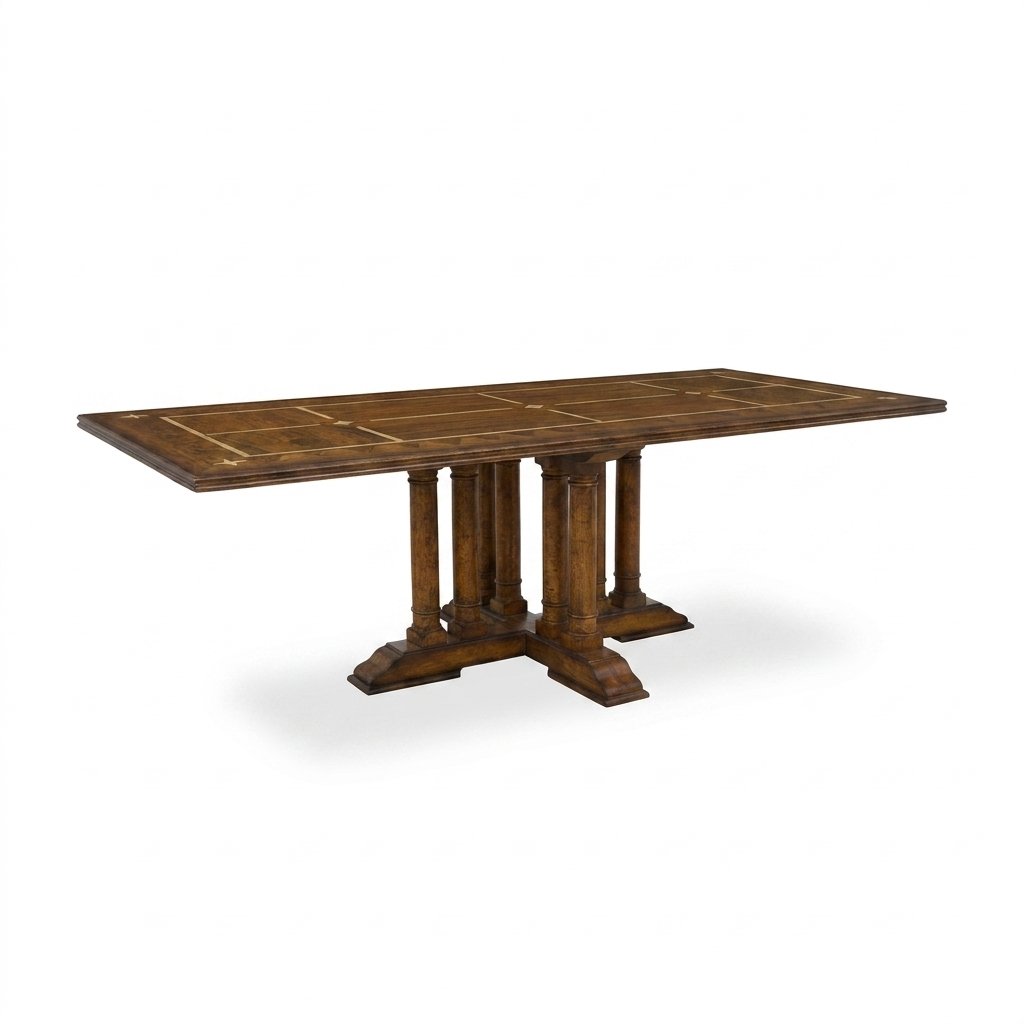 White-background catalog packshot: dark pedestal dining table